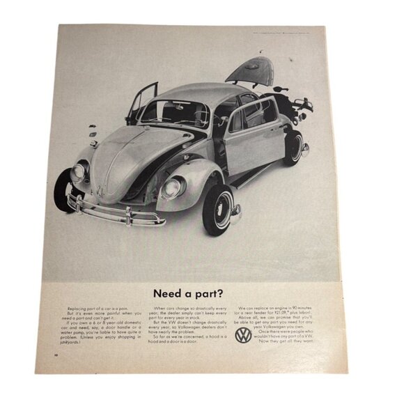 Volkswagen Vintage Advertisement  Need A Part? 1960s Beetle & Sedan 14 x 10" - Picture 1 of 12